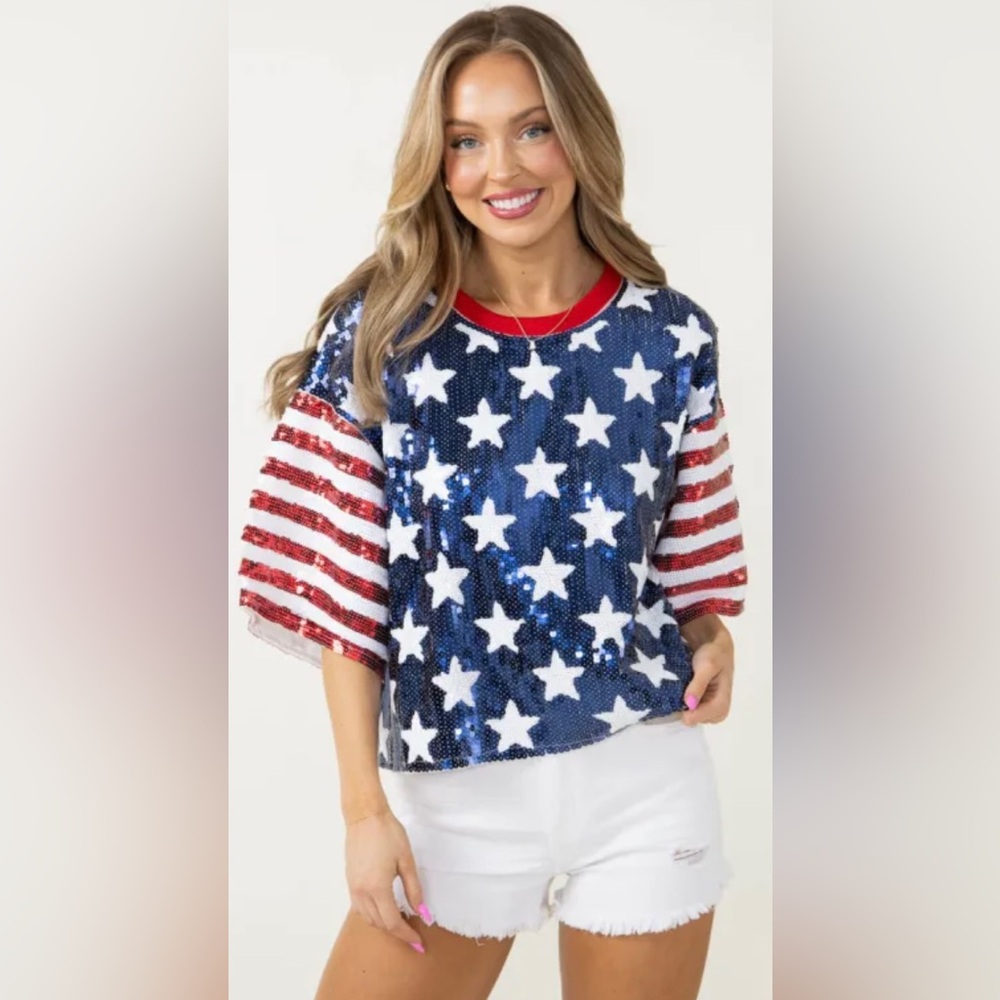 Simply Southern Red, White & Blue Sequin Flag Top